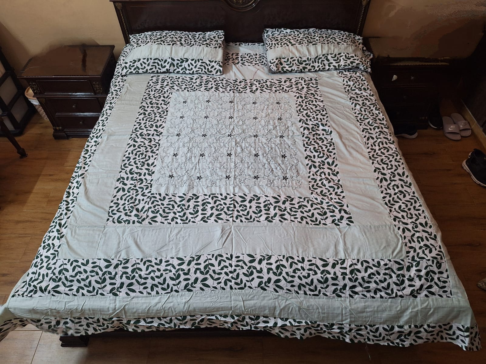 Sky Blue & Black Cotton King Size Bedsheets